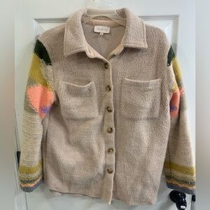 Madewell Beige Knit Shacket with Colorful Sleeves